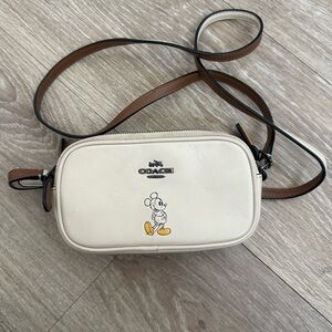 Coach Cream Crossbody Bag with Mickey Mouse Accent